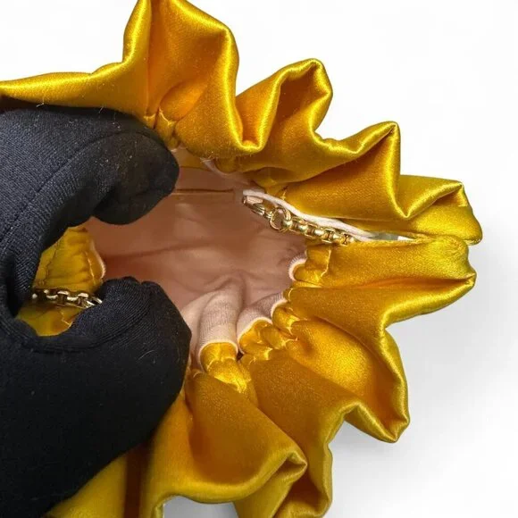 Zimmermann Women's Gathered Satin Pouch - Sunflower Yellow/Gold NWT